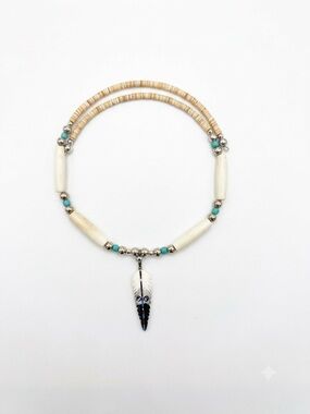 Navajo Sterling Silver Bone Feather Necklace/Choker Hand Painted Southwestern